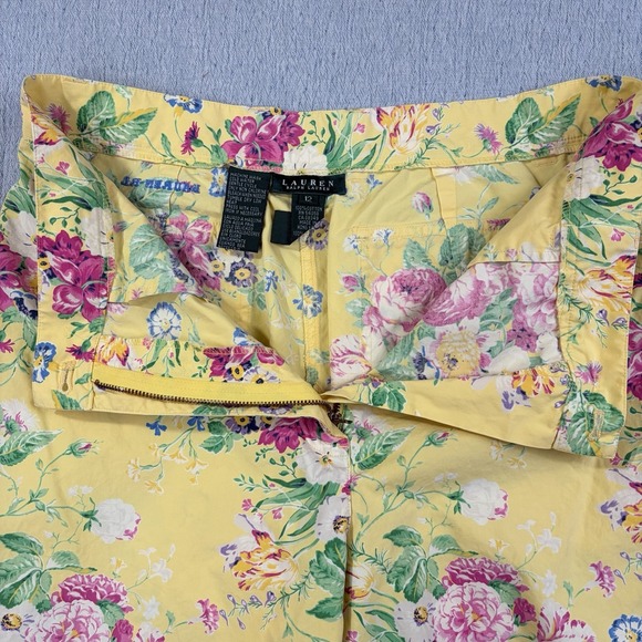 Vintage Lauren Ralph Lauren Yellow Floral Flat Front Pockets Belt Loops Crop 12 - Picture 6 of 9
